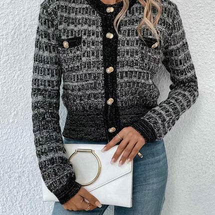 Womens Front Button Down Long Sleeve Texture Knit Cardigan Sweaters with Pockets
