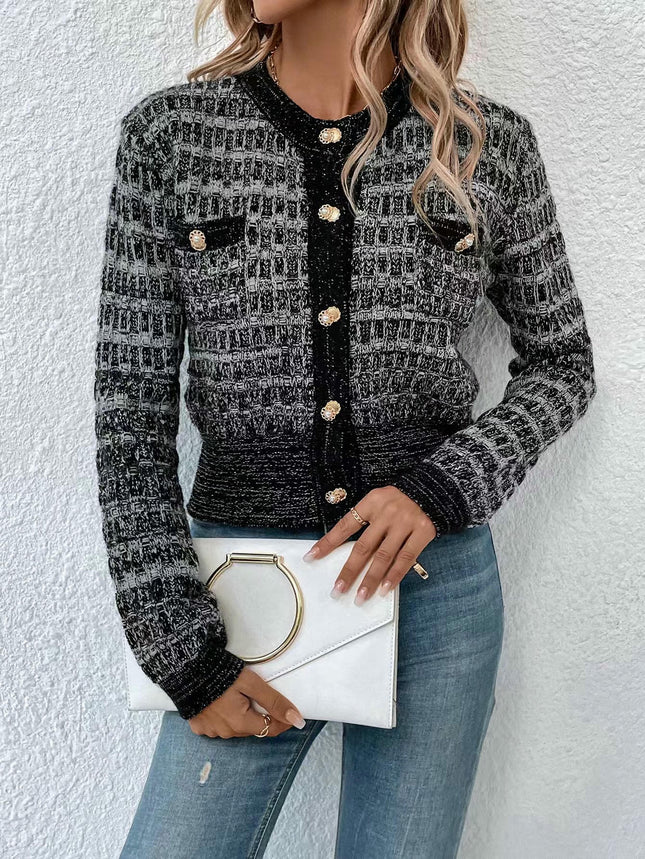 Womens Front Button Down Long Sleeve Texture Knit Cardigan Sweaters with Pockets