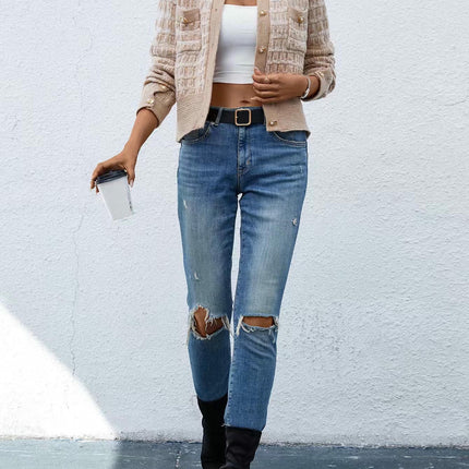 Womens Front Button Down Long Sleeve Texture Knit Cardigan Sweaters with Pockets