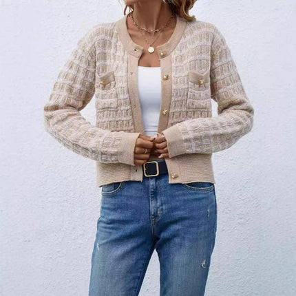 Womens Front Button Down Long Sleeve Texture Knit Cardigan Sweaters with Pockets