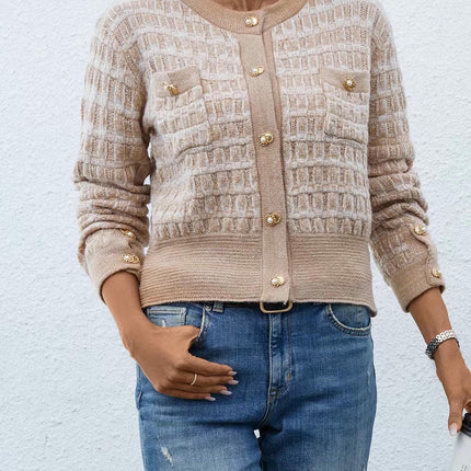 Womens Front Button Down Long Sleeve Texture Knit Cardigan Sweaters with Pockets