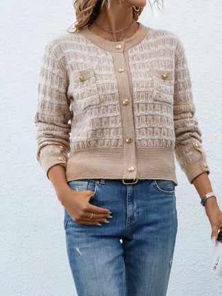 Womens Front Button Down Long Sleeve Texture Knit Cardigan Sweaters with Pockets