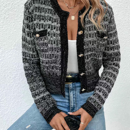 Womens Front Button Down Long Sleeve Texture Knit Cardigan Sweaters with Pockets