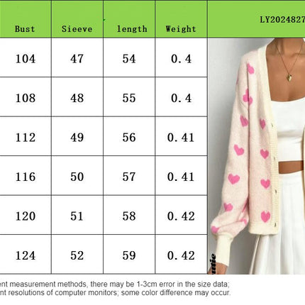 Women's Long Sleeve Love Print Button Front V Neck Knit Sweater Cardigan