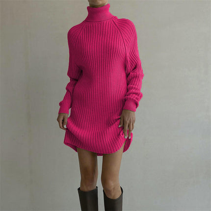 Women Turtleneck Long Sleeve Bodycon Fall Winter Mini Slim Knit Sweater Dress