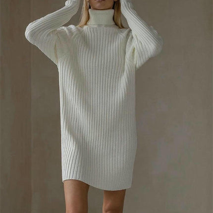Women Turtleneck Long Sleeve Bodycon Fall Winter Mini Slim Knit Sweater Dress