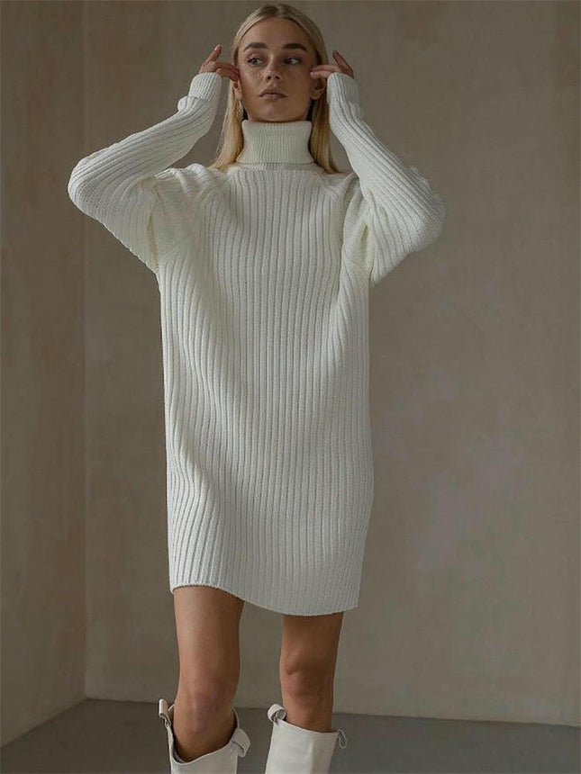 Women Turtleneck Long Sleeve Bodycon Fall Winter Mini Slim Knit Sweater Dress