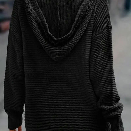 Women's Fashion Pullover Hoodie V-Neck Raw Edge Long Sleeve Knit Top