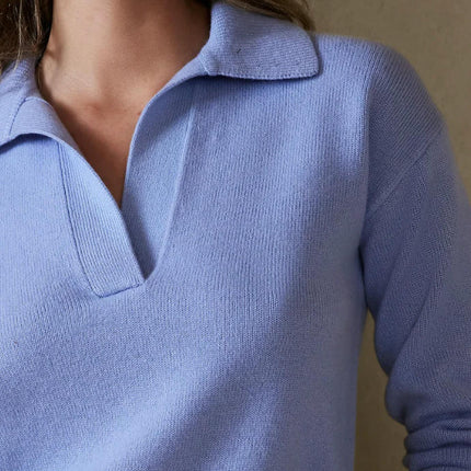 Women Fall V Neck Sweater Polo Long Sleeve Shirt Casual Pullover Sweaters