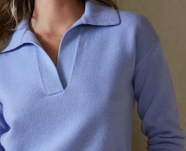 Women Fall V Neck Sweater Polo Long Sleeve Shirt Casual Pullover Sweaters
