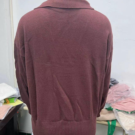 Women Fall V Neck Sweater Polo Long Sleeve Shirt Casual Pullover Sweaters