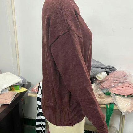 Women Fall V Neck Sweater Polo Long Sleeve Shirt Casual Pullover Sweaters