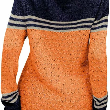 Women Colorblock Pullover Sweaters Round Neck Striped Slim Fitting Knitwear Tops