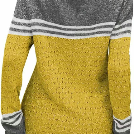 Women Colorblock Pullover Sweaters Round Neck Striped Slim Fitting Knitwear Tops