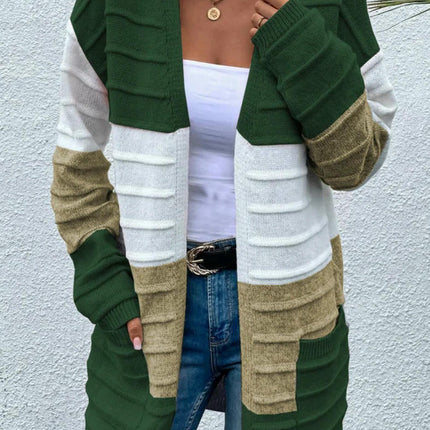Long Cardigan Sweaters for Women Casual Open Front Knit Colorblock Outwear