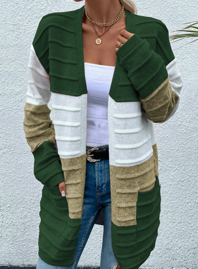 Long Cardigan Sweaters for Women Casual Open Front Knit Colorblock Outwear