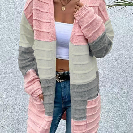 Long Cardigan Sweaters for Women Casual Open Front Knit Colorblock Outwear