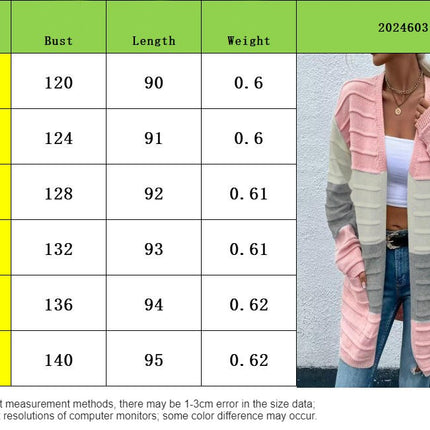 Long Cardigan Sweaters for Women Casual Open Front Knit Colorblock Outwear