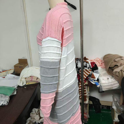 Long Cardigan Sweaters for Women Casual Open Front Knit Colorblock Outwear