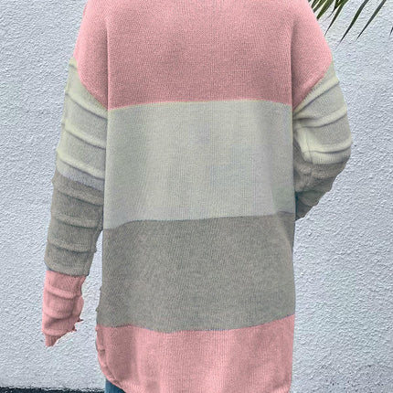 Long Cardigan Sweaters for Women Casual Open Front Knit Colorblock Outwear