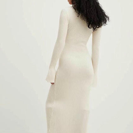 Women's Long Sleeve Sweater Dress V Neck Casual Slim Fit Knit Maxi Dresses