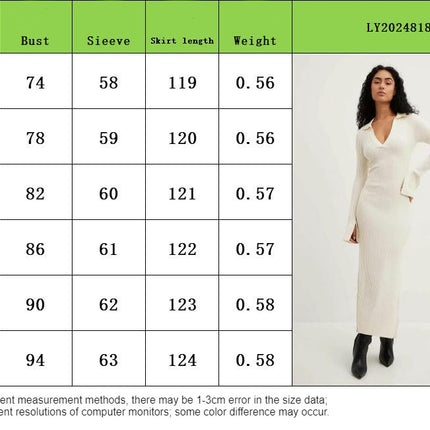 Women's Long Sleeve Sweater Dress V Neck Casual Slim Fit Knit Maxi Dresses