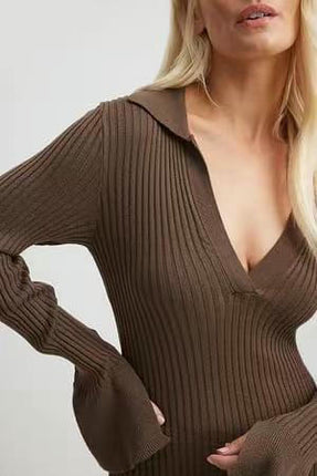 Women's Long Sleeve Sweater Dress V Neck Casual Slim Fit Knit Maxi Dresses