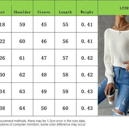 Open Back Sweater for Women, Criss Cross Boat Neck Long Sleeve Crop Sweater