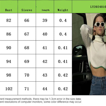 Women's High Collar Long Sleeve Irregular Hem Slim Fit Short Knitted Sweater
