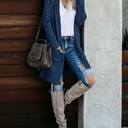 Autumn Women's Knitted Pocket Cardigan Long Sleeve Casual Knit Sweater Jacket