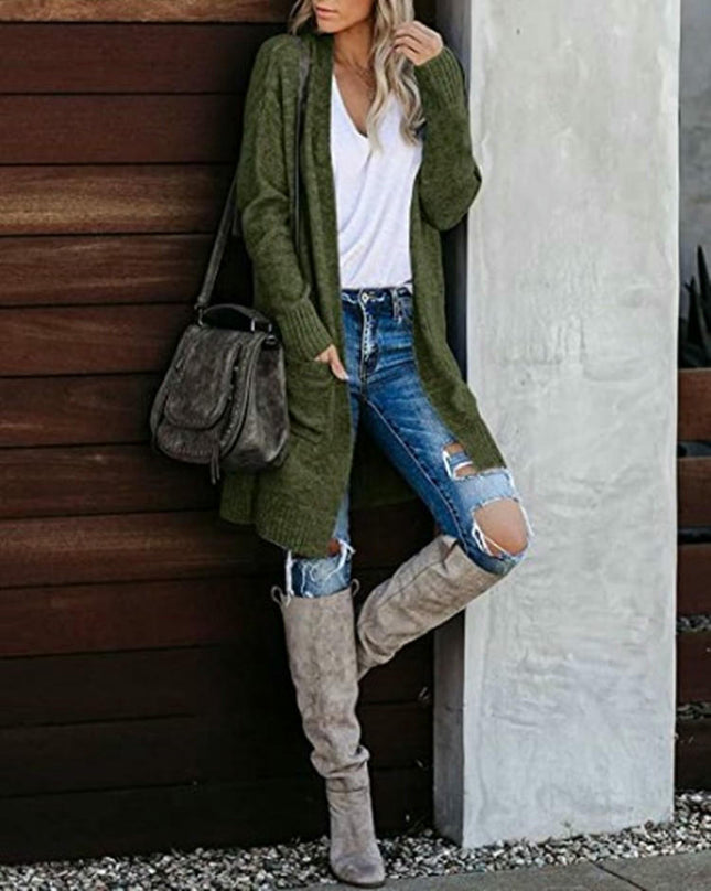 Autumn Women's Knitted Pocket Cardigan Long Sleeve Casual Knit Sweater Jacket