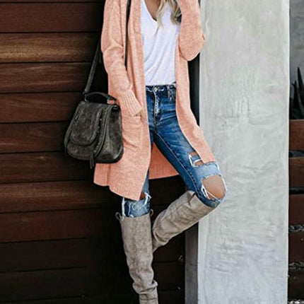 Autumn Women's Knitted Pocket Cardigan Long Sleeve Casual Knit Sweater Jacket