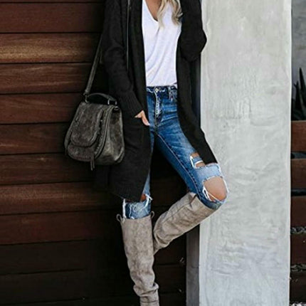 Autumn Women's Knitted Pocket Cardigan Long Sleeve Casual Knit Sweater Jacket