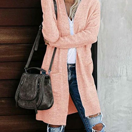 Autumn Women's Knitted Pocket Cardigan Long Sleeve Casual Knit Sweater Jacket