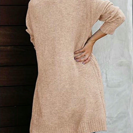 Autumn Women's Knitted Pocket Cardigan Long Sleeve Casual Knit Sweater Jacket