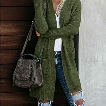Autumn Women's Knitted Pocket Cardigan Long Sleeve Casual Knit Sweater Jacket