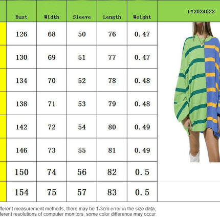Womens Striped Pullover Sweater Crew Neck Long Sleeve Knitted Color Block Sweaters