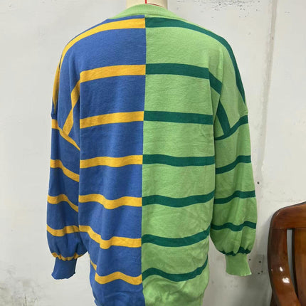 Womens Striped Pullover Sweater Crew Neck Long Sleeve Knitted Color Block Sweaters