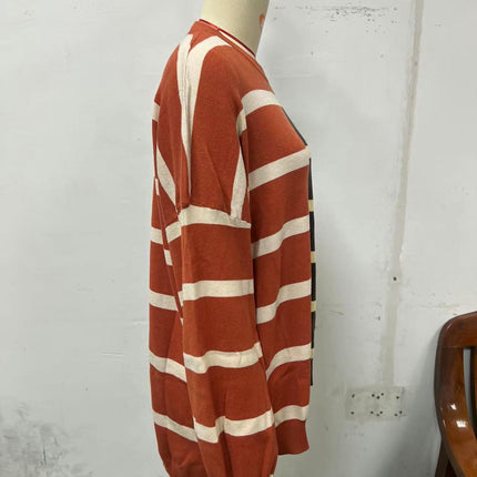 Womens Striped Pullover Sweater Crew Neck Long Sleeve Knitted Color Block Sweaters