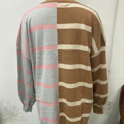 Womens Striped Pullover Sweater Crew Neck Long Sleeve Knitted Color Block Sweaters
