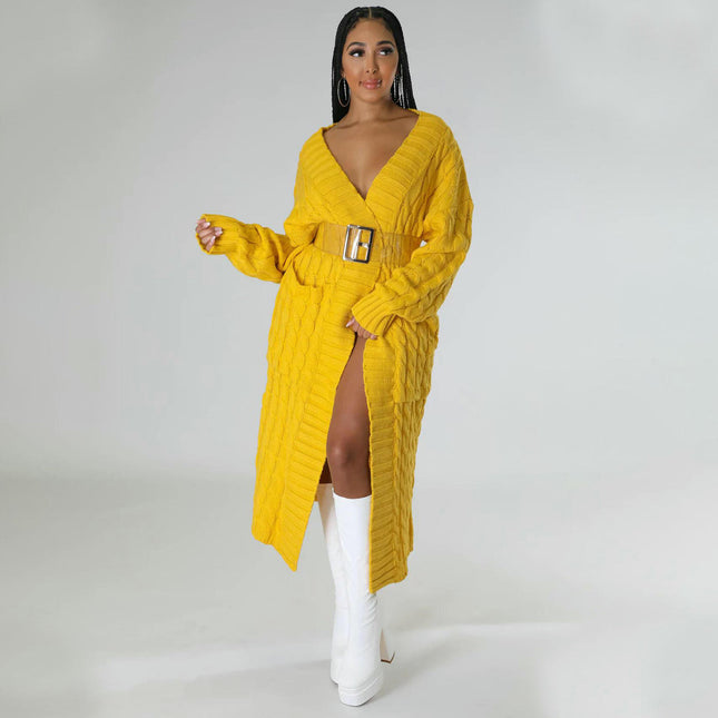 Women's Cable Knit Cardigan with 2-Pockets,  Extra Long Ankle Length Sweater