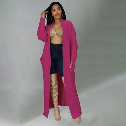Women's Cable Knit Cardigan with 2-Pockets,  Extra Long Ankle Length Sweater