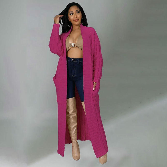 Women's Cable Knit Cardigan with 2-Pockets,  Extra Long Ankle Length Sweater