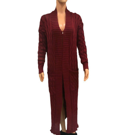 Women's Cable Knit Cardigan with 2-Pockets,  Extra Long Ankle Length Sweater
