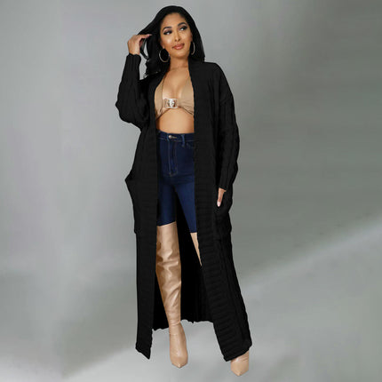 Women's Cable Knit Cardigan with 2-Pockets,  Extra Long Ankle Length Sweater