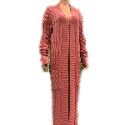Women's Cable Knit Cardigan with 2-Pockets,  Extra Long Ankle Length Sweater