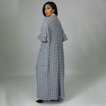 Women's Cable Knit Cardigan with 2-Pockets,  Extra Long Ankle Length Sweater