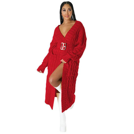 Women's Cable Knit Cardigan with 2-Pockets,  Extra Long Ankle Length Sweater 1