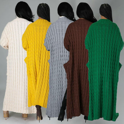 Women's Cable Knit Cardigan with 2-Pockets,  Extra Long Ankle Length Sweater 1