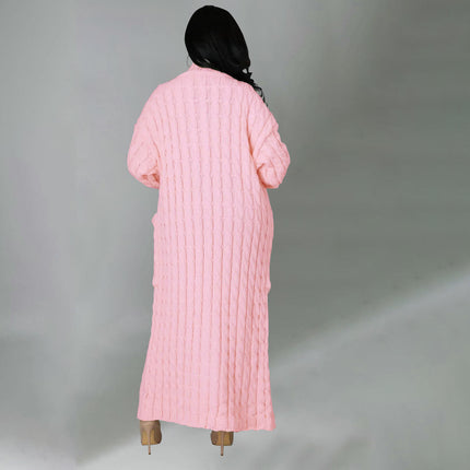 Women's Cable Knit Cardigan with 2-Pockets,  Extra Long Ankle Length Sweater